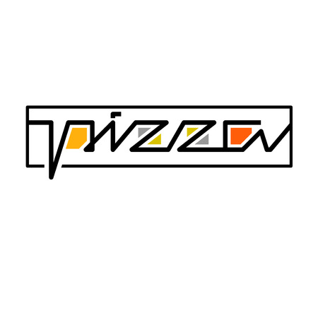 Logo concept for pizzeria. Word pizza. Modern calligraphy. Linear geometric lettering in frameのイラスト素材