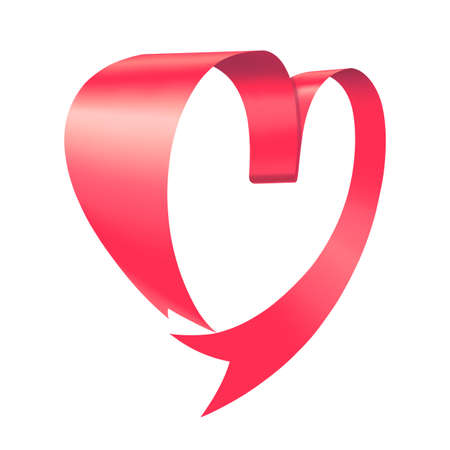 Pink red satin glossy ribbon heart on white backgroundのイラスト素材