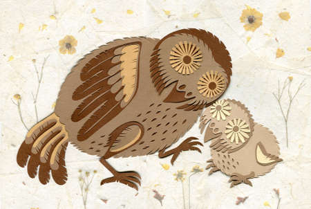 Owl with chick  owlet の写真素材