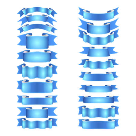 isolated vector colored satin ribbons set - blueのイラスト素材