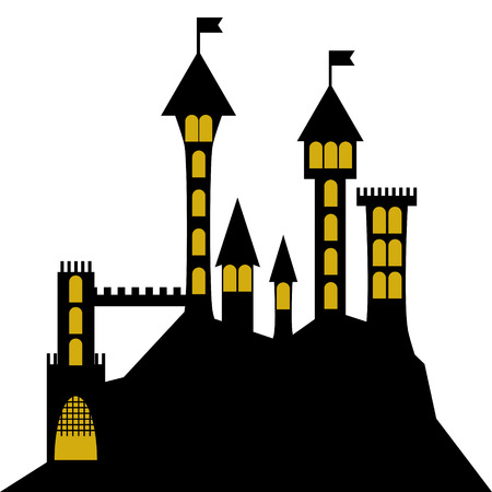 isolated vector ancient gothic castle black silhouetteのイラスト素材