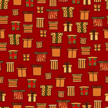 abstract vector doodle christmas presents seamless patternのイラスト素材