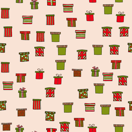abstract vector doodle christmas presents seamless patternのイラスト素材