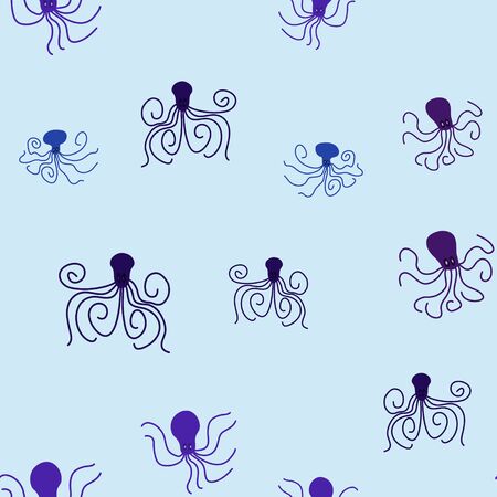 abstract vector underwater seamless background with octopusesのイラスト素材
