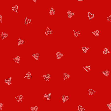 chaotic vector red doodle hearts seamless pattern - for Valentine's dayのイラスト素材