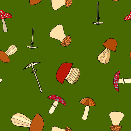 abstract vector doodle mushroom seamless patternのイラスト素材