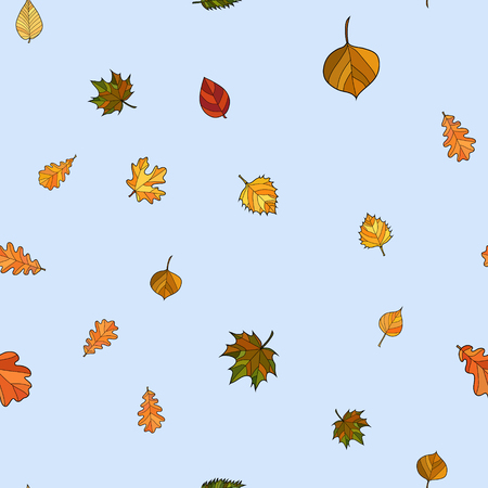 abstract vector doodle autumn leaves seamless patternのイラスト素材