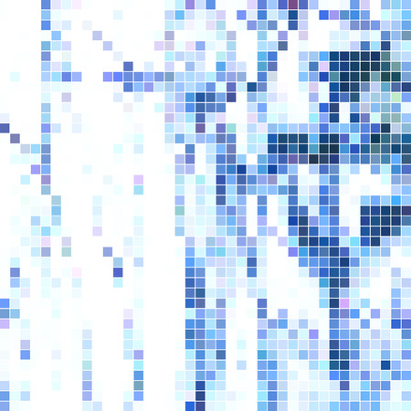 abstract vector square pixel mosaic background - blue and whiteのイラスト素材