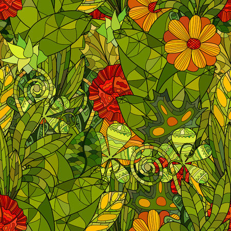 hand drawn vector floral seamless patternのイラスト素材