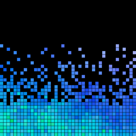 abstract vector square pixel mosaic background - blue on black backgroundのイラスト素材