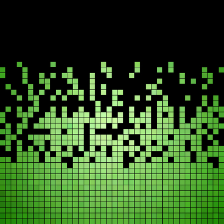 abstract vector square pixel mosaic background - green on black backgroundのイラスト素材