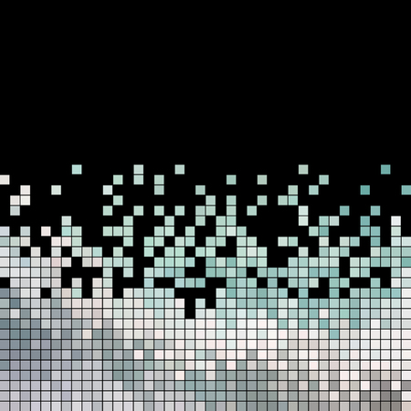 abstract vector square pixel mosaic background - gray on black backgroundのイラスト素材