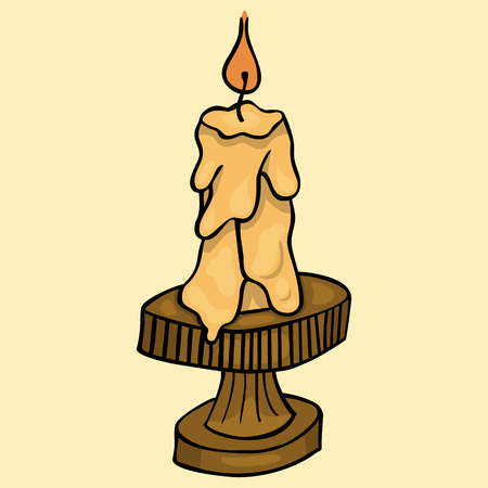 doodle cartoon isolated burning candle on brown vintage candleholderのイラスト素材