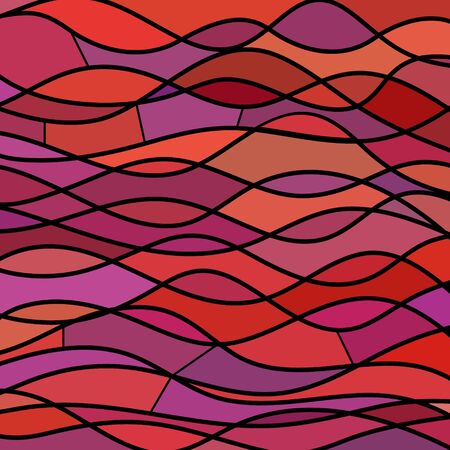 abstract vector stained-glass mosaic background - red and purple wavesのイラスト素材