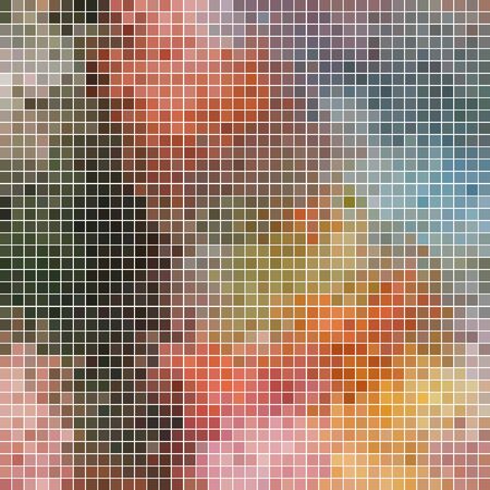 abstract vector square pixel mosaic background - green and orangeのイラスト素材