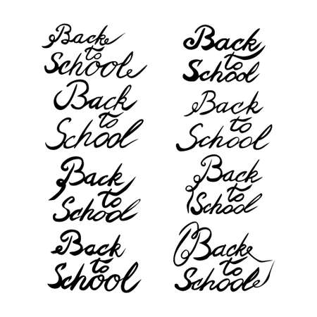 set of calligraphy black ink lettering back to schoolのイラスト素材
