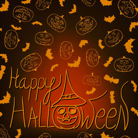 Halloween vector background with lettering happy halloween. Greeting card. Black and orange.のイラスト素材