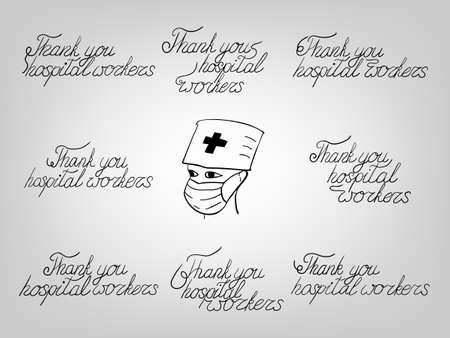 black ink vector lettering set thank you hospital workersのイラスト素材