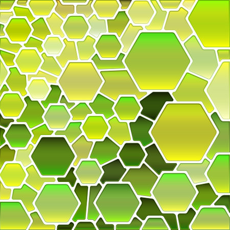 abstract vector stained-glass mosaic background - green and yellow hexagons