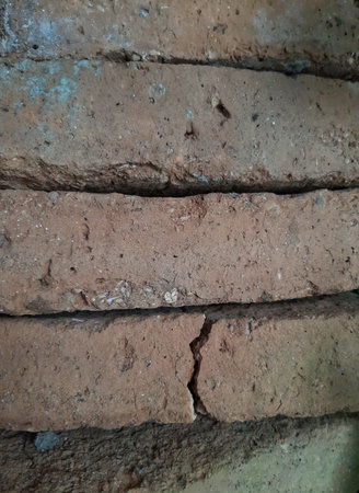 Unused terra cotta brick texture full frame close up for constructionの写真素材