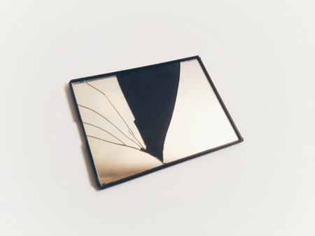 Black broken mirror on isolated white backgroundの写真素材