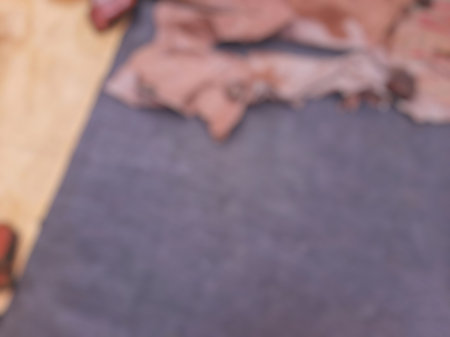 defocus roof tile on wet cement floor covered by white plastic bag and tarpaulin