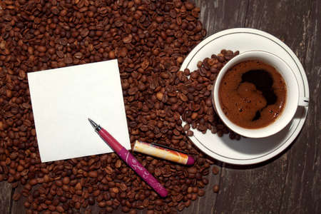 fresh coffee with note top view background