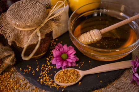 sweet natural honey and pollen granule for immunityの写真素材