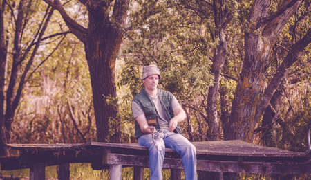 sport river fishing- fisherman fishing- people, hobby, active, sport, life conceptの写真素材