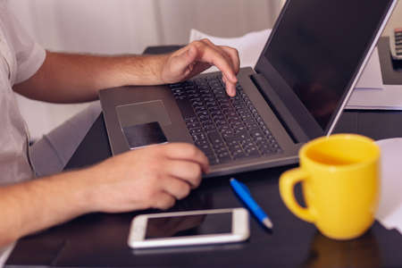 Online payment, credit card and using laptop computer for online shopping at home