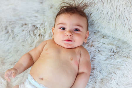 portrait of little child baby - Cute baby boy top viewの写真素材