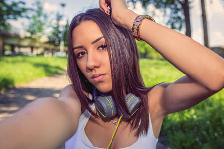 Portrait of a young beautiful girl background