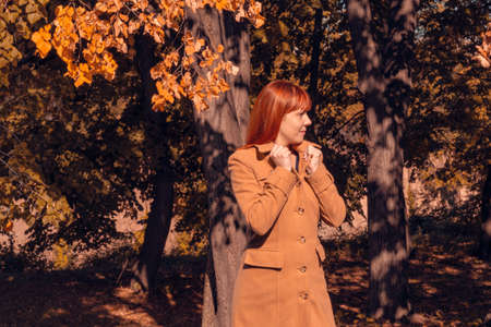 Beautiful autumn - cheerful Cute ginger girl in nature
の写真素材