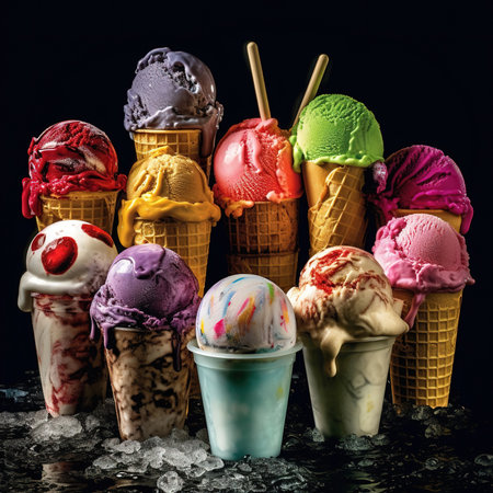 Various colorful ice cream .Large assortment of artisanal Italian ice cream.の素材