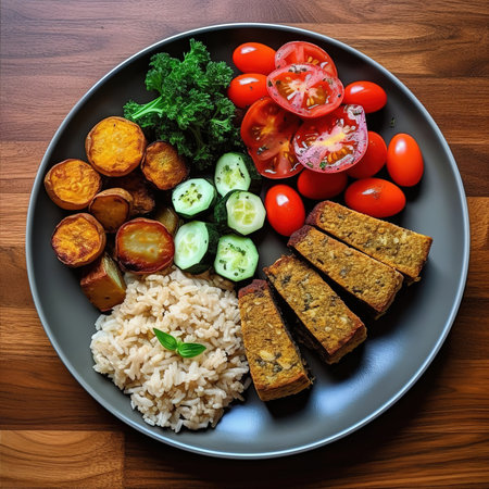 Dietary menu. Fresh vegetables in a healthy salad with tomatoes, avocado, arugula, radish, and seeds in a bowl. vegan cuisine Lay flat. a top view. Generative AIの素材