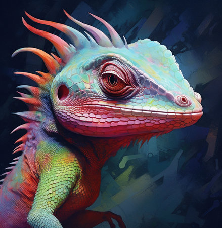 closeup of a colorful chameleon lizard. generative AIの素材