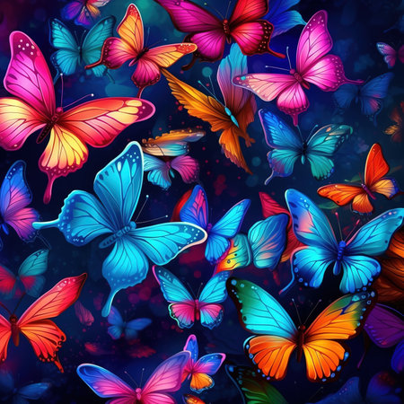 Colorful painted butterfly with wings spread out flying, Generative AI illustrationの素材