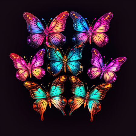 Colorful painted butterfly with wings spread out flying, Generative AI illustrationの素材
