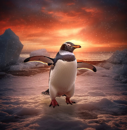 playful penguin.Penguin in action. AI generatedの素材