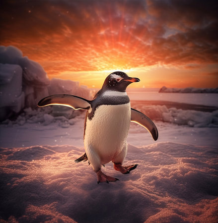 playful penguin.Penguin in action. AI generatedの素材