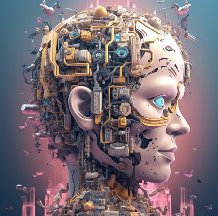 Smart city digital world metaverse, 3D AI artificial intelligence robot engineer digital technology security power energy sustainable environment technology futuristic interface, background.の素材