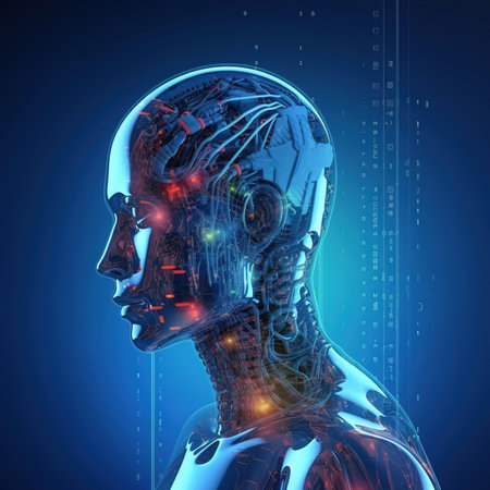 AI, Machine learning, Hand of robot touching on big data network, revolution of AI, Data exchange, deep learning, Science and artificial intelligence technology, innovation of futuristic.  backgroundの素材