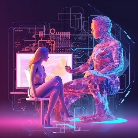 Futuristic people working with virtual reality, media technologies for businessの素材