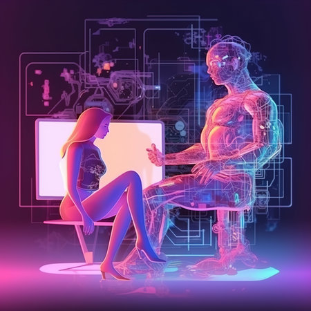 Futuristic woman working with virtual reality, media technologies for businessの素材