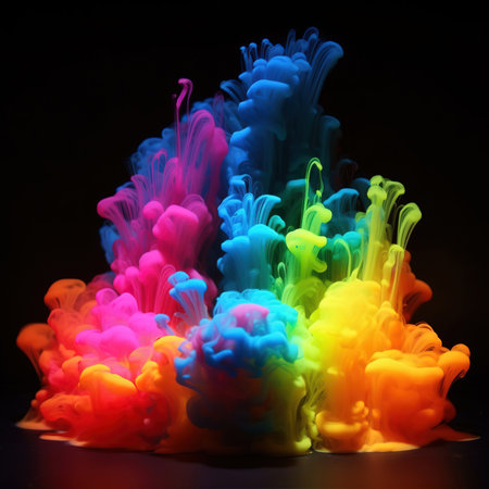 Launched colorful splash drop on black backgroundの素材