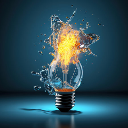 Light bulb creative colored dust powder smoke splash explosion. Colorful electricity paint creativity concept idea.の素材