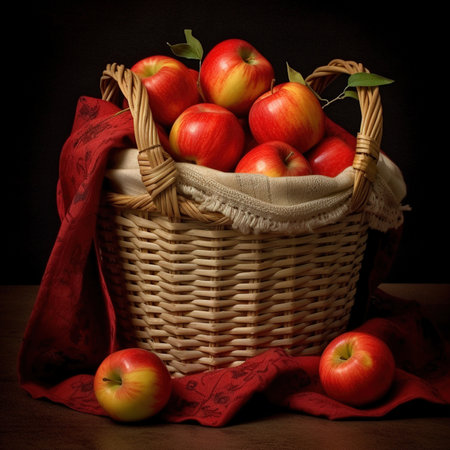 Red apples in wooden boxの素材