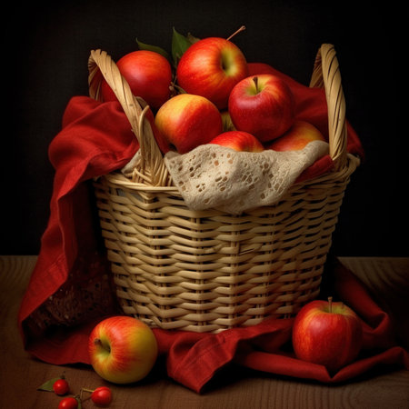Red apples in wooden boxの素材