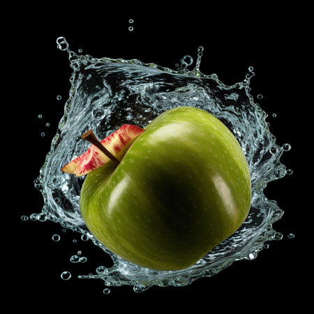 Fruit apple splash into waterの素材