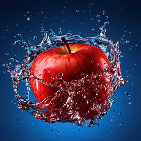 Fruit apple splash into waterの素材